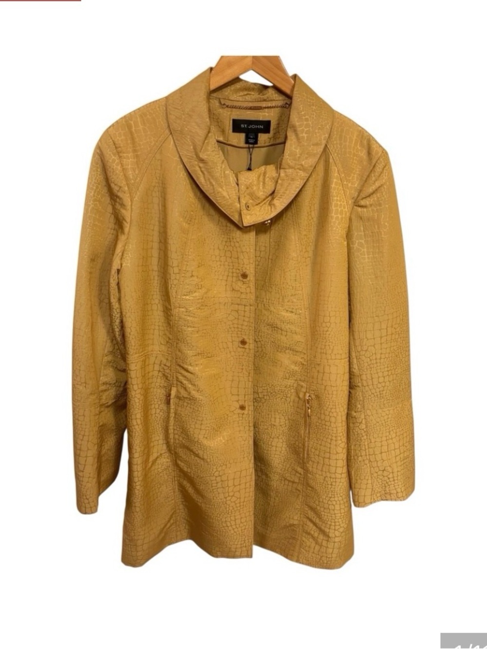 NWT St. John Mustard Golden Camel Embossed Reptile Spring Coat Sz XL(L)